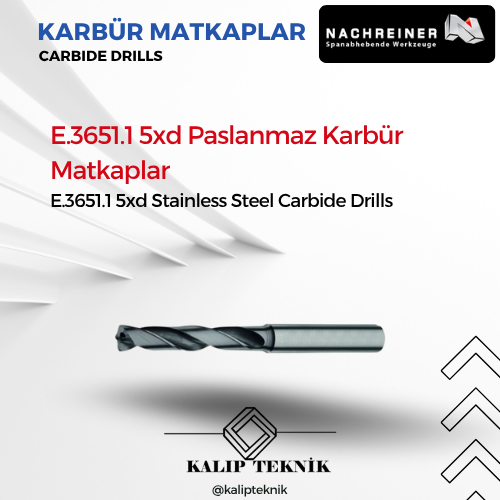 5xD Paslanmaz Sıvı Kanallı Karbür Matkap | E.3651.1 Serisi